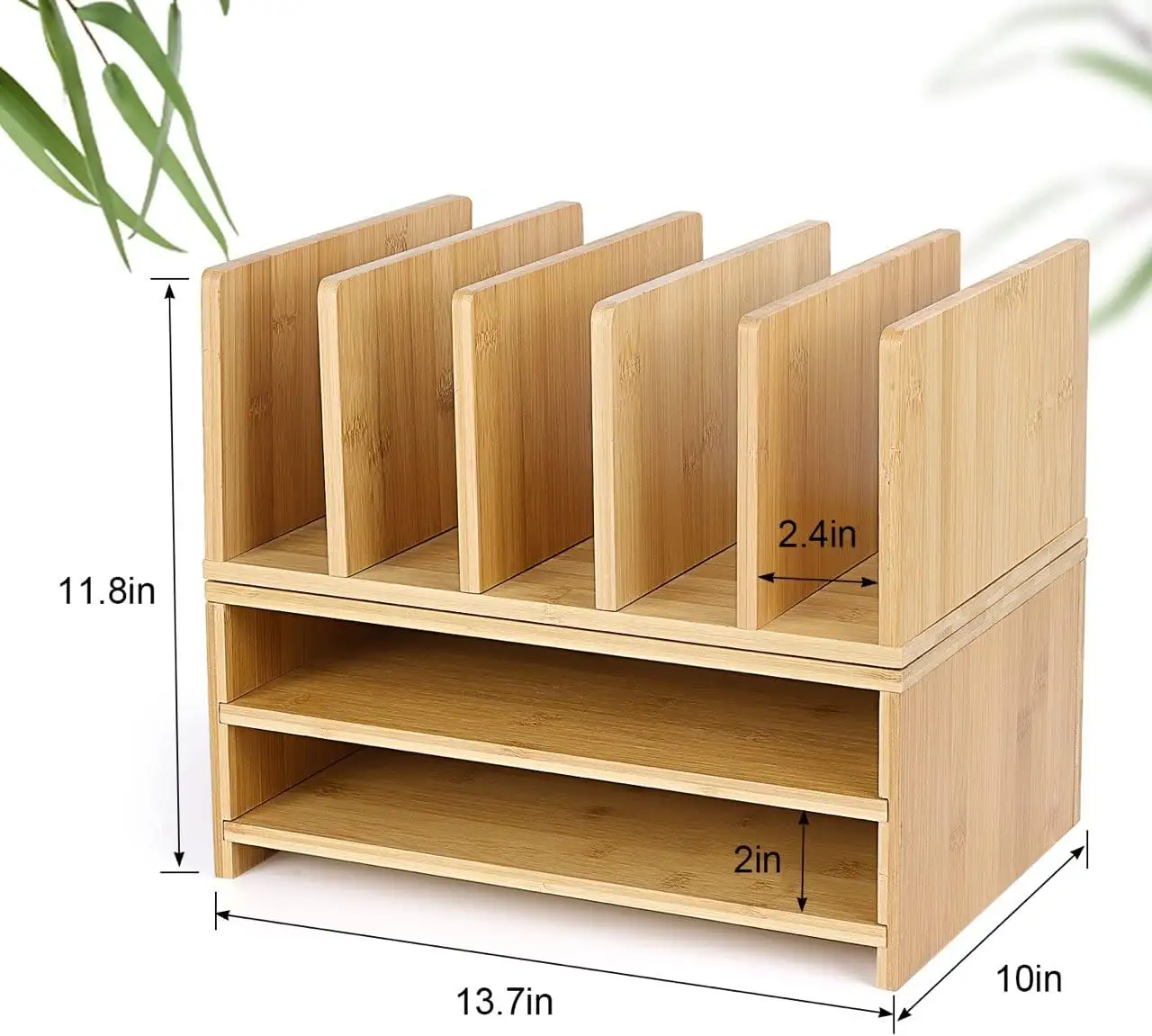 Bamboo Office Desk Accessories Workspace Organizer with Storage Drawers 2 Paper Tray and 5 Upright Slots