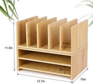 Accessori per scrivania da ufficio in bambù Organizer per spazio di lavoro con cassetti portaoggetti 2 vassoi di carta e 5 slot verticali