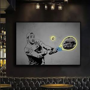 JZ Home Decor 3D Lumière Oeuvre <span class=keywords><strong>Affiche</strong></span> Illuminée Joueur De <span class=keywords><strong>Tennis</strong></span> Peinture Led Lumineux Toile Mur Art Imprimer - Product Image 4