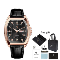 Montres Gohuos 8814 de luxe pour hommes, cadran tonneau, bracelet en acier inoxydable / ceinture en cuir, quartz, style business, affichage du calendrier