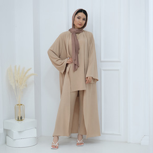 2025 Sharut ropa islámica 3 uds Abaya conjunto <span class=keywords><strong>sin</strong></span> mangas Top con pantalones <span class=keywords><strong>Kimono</strong></span> Abaya Casual vestidos de mujer transpirable conjunto modesto - Product Image 1