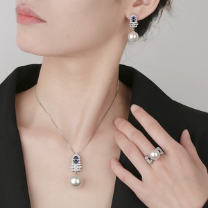 High End Eco-friendly Copper Christmas Tree Necklace <b>Earrings</b> <b>Set</b> Blue Cubic Zirconia 16-12mm White Pearl Jewelry <b>Set</b> - Product Image 6