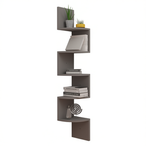 Estante de esquina gris para pared de 7.5x7.5x48.4 pulgadas, cuatro niveles, diseño minimalista, estantería de almacenamiento para sala de estar - Product Image 1