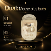 Ensemble d'accessoires informatiques 2-en-1 : Souris sans fil et écouteurs avec étui de chargement – Gris foncé et beige clair