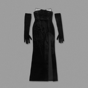 Ocstrade Para Mujeres <span class=keywords><strong>abiti</strong></span> da sera di lusso strass senza spalline abito lungo nero abito da sera elegante <span class=keywords><strong>con</strong></span> guanti - Product Image 6