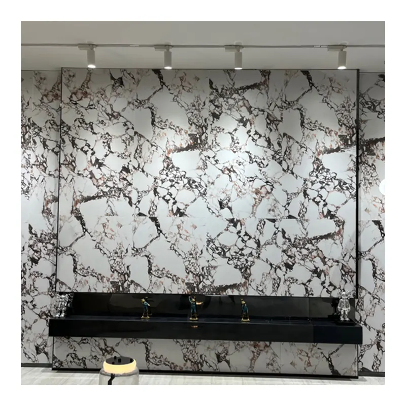 Laje de porcelana Calacatta Viola para revestimento de paredes e decoração de interiores e exteriores, pedra sinterizada com superfície brilhante natural