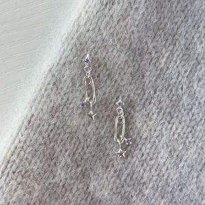 Pendientes de Plata de Ley S925 con Diseño de Cielo Estrellado de Alta Gama, con Circonita, Estilo Clip, Colgantes de Moda - Product Image 5