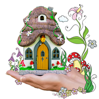 Poly résine fée jardin maisons à vendre fée jardin statue maison figurine arbre maison avec LED énergie solaire