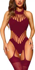 Plus Size Leopard Body Stocking Lingerie for <strong>Chubby</strong> Women Sexy Fishnet Stockings Full Body <strong>Nylon</strong> One Piece Bodysuit W636 - Product Image 4