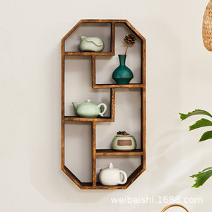 Estante de Exhibición de Madera Sólida para Pared, Forma Geométrica, Moderno y Minimalista, Estante de Almacenamiento para Sala de Estar con Múltiples Compartimentos - Product Image 2