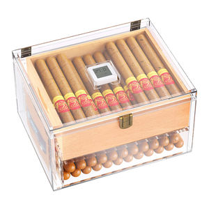 Humidor de cigarros de alta calidad, caja de cigarros, Humidor acrílico de cigarros Boveda gris con higrómetro Digital/tapa con bisagras - Product Image 5