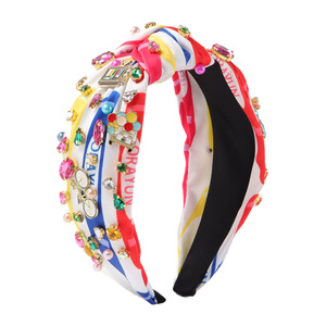 Moda temporada de regreso a la escuela tela impresa diamantes de imitación perla rojo manzana accesorios <span class=keywords><strong>diadema</strong></span> para mujeres - Product Image 3