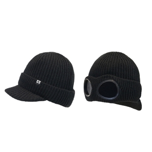 Novo Estilo Personalizado Adulto 100% Acrílico Malha Beanie Homens Cuff Beanie Cap Com Vidro - Product Image 4