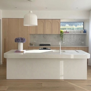 Australian Standard Vivid White <strong>Kitchen</strong> Cabinet Island Dinning Bar with Battened Claddings - Product Image 5