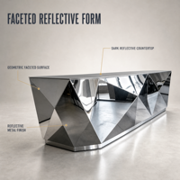 Miroir de comptoir à facettes géométriques en acier inoxydable poli sur mesure pour bar à cocktails et café commercial, design moderne