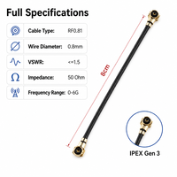 Kabel Pigtail Koaksial RF Generasi ke-3 IPEX ke Generasi ke-3 IPEX RF0.81 Micro Coax 8cm untuk Modul WiFi Antena PCB