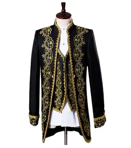 Vintage Retro Style Gold Embroidery Men Tuxedo Men's Business Wedding Groom Sets Ball Dress 3 Suit Set For male