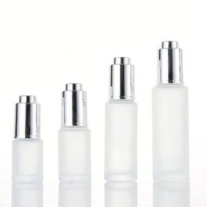 Wholesale 30ml <b>50ml</b> Frosted Round Shape Cosmetics Dropper Glass <b>Bottle</b> with Silver Cap for Skincare - Product Image 1