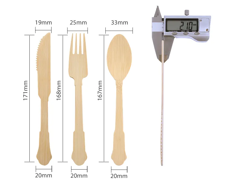 Custom Logo 17cm Eco-Friendly Spoon Knife And Fork Disposable Bamboo Cutlery Set