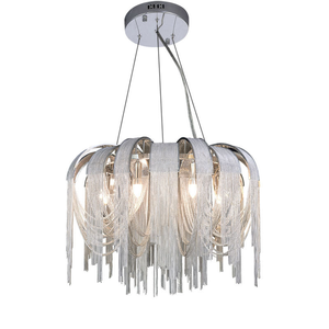 Lampadario di Lusso PM con Catena in Alluminio e Nappe, Design Nordico, Lampada a Sospensione Rotonda Argento per Villa, Soggiorno e Sala da Pranzo - Product Image 6