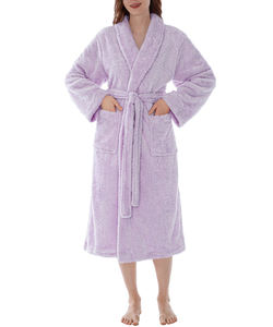 Factory Wholesale Women <strong>Fleece</strong> Sleep Robe Sherpa Fluffy Pajamas <strong>Super</strong> <strong>Soft</strong> and Warm Bathrobe Loungewear Light Purple <strong>Pyjama</strong> Robe - Product Image 2