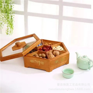 Caja de almacenamiento hexagonal de madera con tapa, 6 compartimentos para frutas secas, dulces, aperitivos, organizador de escritorio, decoración para sala de estar - Product Image 3