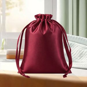 Bolsa de satén personalizada con logo para embalaje de cabello, joyería, extensiones de peluca, con cordón, estampado de seda, satén personalizable - Product Image 5