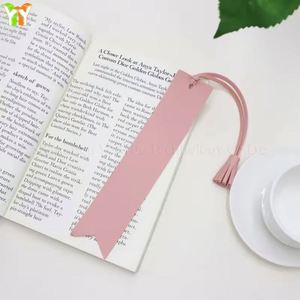 Quick Ship PU Leather <b>Bookmark</b> with Tassels 7 Multi-color Blue Pink Purple Cute Design Embossed Promotional Reading Accessory - Product Image 2