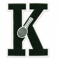 Écusson personnalisé en chenille avec lettre K et raquette de tennis à coudre pour vêtements et vestes – Fabrication OEM