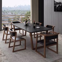 Ensemble de table à manger rectangulaire en bois massif moderne avec pieds en métal et plateau en verre trempé 6 places pour usage domestique