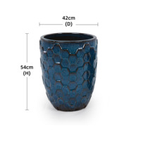 Pot Bunga Keramik Amerika Vintage Biru Turquoise Berlapis Glaze, Bertekstur Sarang Lebah, Ramah Lingkungan, Tahan Lama, Dilengkapi Drainase, Untuk Rumah