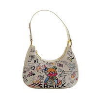 Sac à bandoulière tendance en PU, motif graffiti, grand motif œil, perles, fermeture éclair, pochette à monnaie portable 2870 - Deux sangles