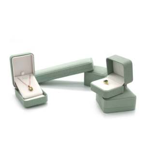 Coffret à bijoux rectangulaire <span class=keywords><strong>vert</strong></span> clair pour bagues, colliers et bracelets – Boîtes cadeaux de luxe doublées pour petites entreprises et vente en gros - Product Image 2