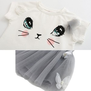 Ensembles de vêtements pour filles de 100-140cm, mode d'été, t-shirts imprimés chaton de dessin animé + jupes en voile, ensemble mignon et décontracté EAZ172 - Product Image 6