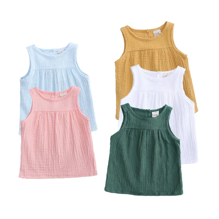 गर्मियों बच्चा कपड़े बच्चे टैंक टॉप बिना आस्तीन 5 रंग ठोस सादे कपास बच्चों tshirt