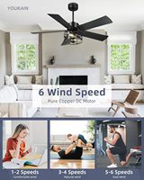 Ventilateur de plafond décoratif LED de style farmhouse, avec ampoule, 5 pales en contreplaqué, télécommande, ventilateur de plafond avec éclairage