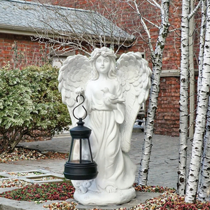 Estatua de Resina de Ángel Sereno con Linterna Solar, Figura Pintada a Mano, Diseño Artístico Devocional Navideño, Decoración de Jardín Conmemorativa - Product Image 3