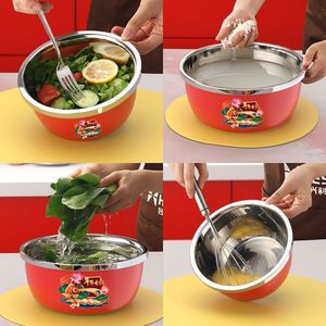 Juego de tazones de acero inoxidable Xinrong, multifuncionales, rojos, decorados, para lavar, cocinar y servir. - Product Image 2