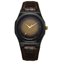 Relojes de Cuarzo para Hombre W123 de Estilo Ultra Simple y Alta Gama, con Caja Redonda de Aleación y Esfera de Cristal, Correa de Cuero Ancha