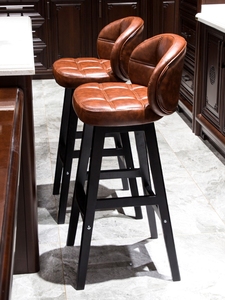 Silla nórdica rústica clásica de cocina alta, taburete de <span class=keywords><strong>Bar</strong></span> de tela de cuero con respaldo, silla negra - Product Image 2