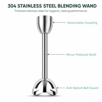 Blender Tangan DC 1000W dengan Kecepatan Tanpa Tingkatan, 4 Mata Pisau Baja Tahan Karat 304, untuk Jus, Selai, Sup Kental, Tersedia