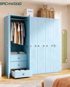 Tủ quần áo trẻ em màu xanh nhạt bachwood với ngăn kéo và núm trang trí tủ quần áo trẻ em có thể tùy chỉnh tủ quần áo gỗ rắn - Product Image 3