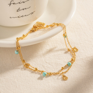ERESI Summer INS Double chevillère moderne en acier inoxydable plaqué or 18 carats, anti-ternissement, avec pierre turquoise, bijou de plage et de <span class=keywords><strong>piscine</strong></span> - Product Image 2