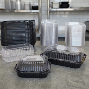 Boîte alimentaire jetable en plastique PP à 2 compartiments avec couvercle, noire, pour plats à emporter et préparation de repas - Product Image 1