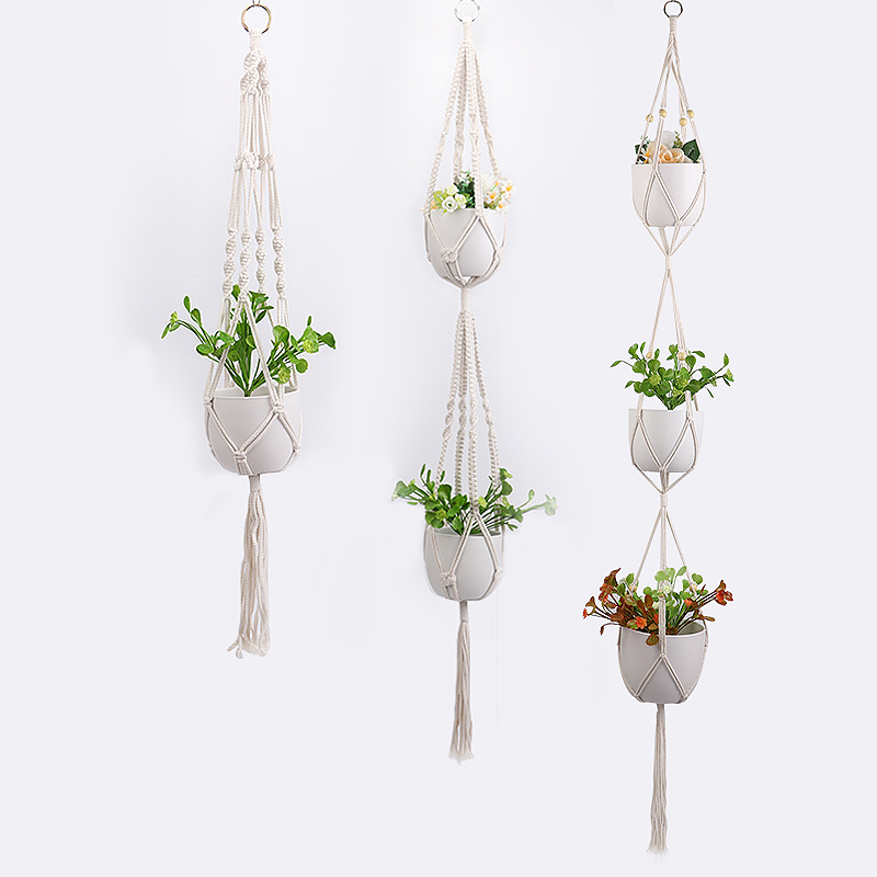 Macrame Plant Hanger Indoor/Outdoor Hangende Plantenbak Mand Boho Decoratieve Bloempot Houder