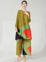 Set Pakaian Wanita Plus Size Miyake Fashion, Pleated Solid Ramah Lingkungan 100% Polyester, Model Longgar, Panjang Mata Kaki, Bordir Manik-manik