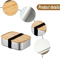 Boîte à lunch en acier inoxydable bambou avec couvercle en bois de qualité alimentaire