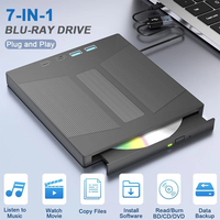 Unidad de Blu-Ray Externa 7 en 1, USB 3.0, Tipo-C, Lector/Grabador de Tarjetas SD/TF, Compatible con Discos de 100G, para Windows, Mac, Linux, Laptop y Computadora de Escritorio