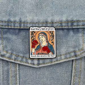 Dessin animé boxe émail broches coulée je vous salue marie pleine grâce poinçon diable visage broches revers Badge bijoux de mode - Product Image 2