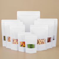 Sachets debout en papier artisanal blanc Sacs d'emballage alimentaire en papier kraft à fermeture éclair doypack avec fenêtre